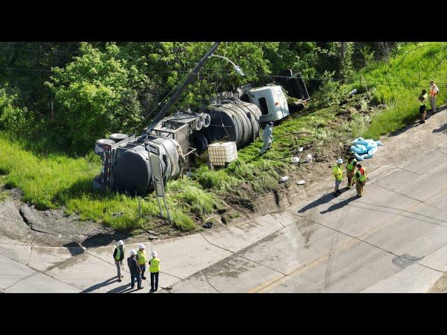 Agriculture chemicals spill in Warren County semi rollover crash