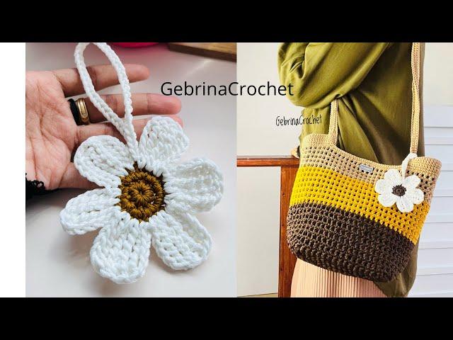 Tutorial Bunga Rajut Untuk Gantungan Tas / Crochet Daisy | Gantungan Kunci Mudah Untuk Pemula