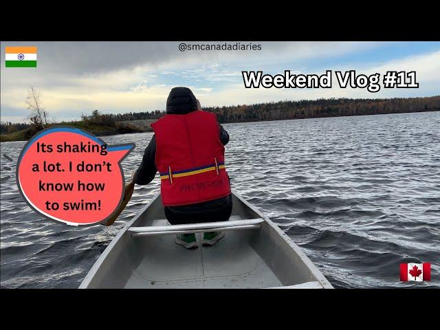 Indian couple in Canada Vlog | Beautiful autumn views on a boat in Canada | Canoeing on Rice Lake