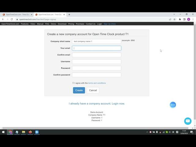 How to sign up account for product T1 in OpenTimeClock.com - Time Clock Software Free Employee App.