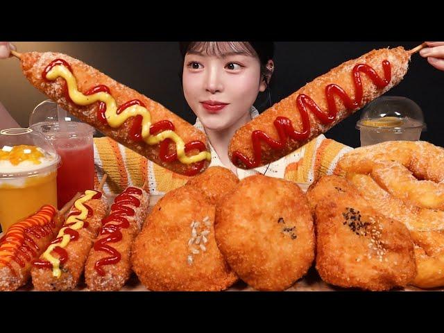 Crispy Corn Dogs, Croquettes, Cheese Balls Mukbang! Dessert Bread Asmr