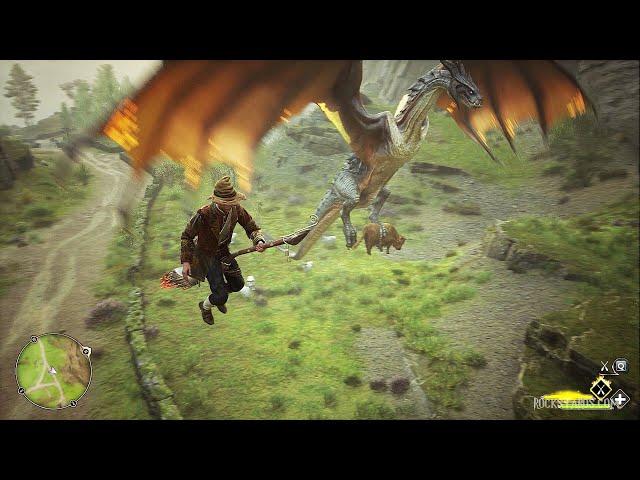 Wild dragon hunts a Cow - Hogwarts Legacy