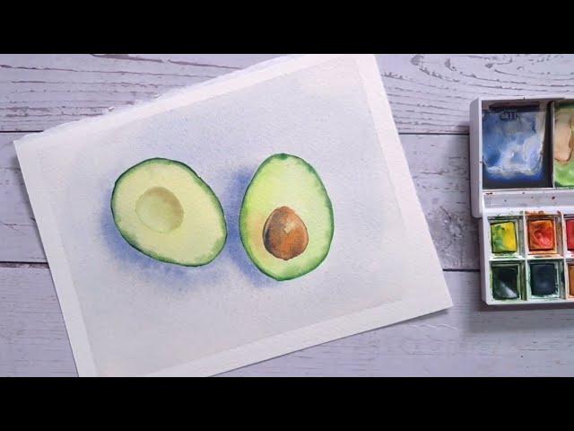 Watercolor still life painting tutorial for beginners. How to paint avocado?