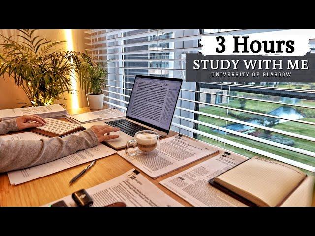 3 HOUR STUDY WITH ME on A RAINY DAY | Background noise, 10 min Break, No music, Study with Merve