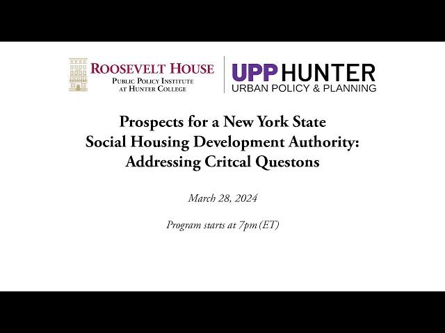 Prospects for a New York State Social Housing Development Authority: Addressing Critical Questions