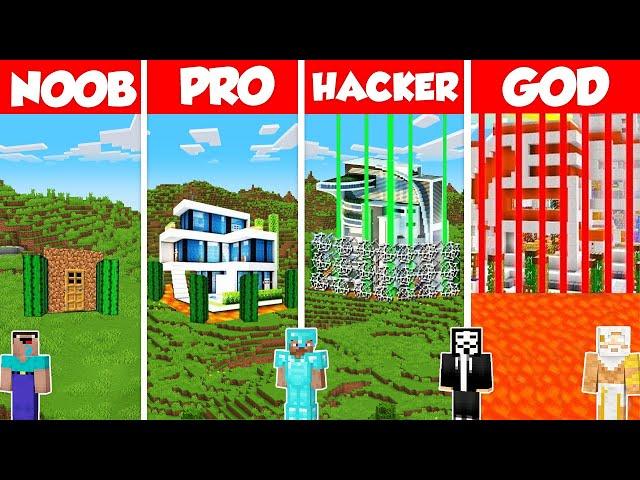 Secure Safest House Build Battle Challenge - Noob vs Pro vs Hacker vs God - Minecraft Animation