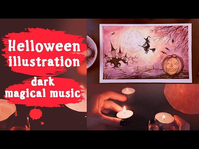 Helloween watercolor Illustration dark magical music