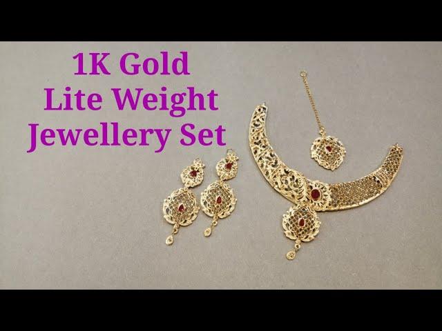 Lite Weight Bridal/Partywear 1K Gold Jewellery Set With Real Stones | Zain Cosmetics