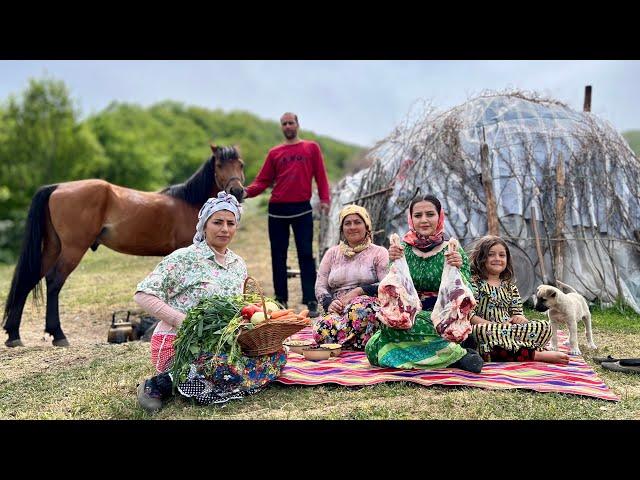 Daily Nomadic Life in the Mountains of Northern Iran | Milking Cows & Cooking in the Tent