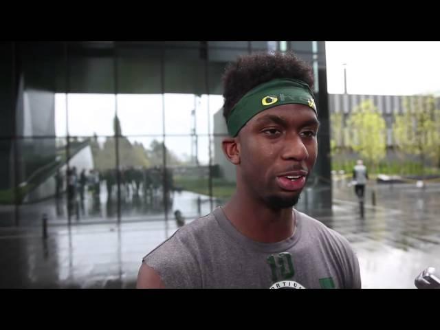 Quarterback Ty Griffin talks to media after first Spring practice