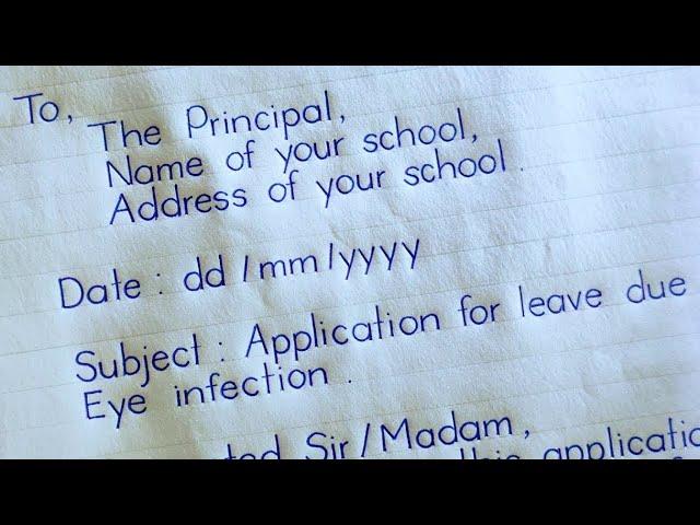 Application To The Principal Requesting Leave For Eye Infection In English