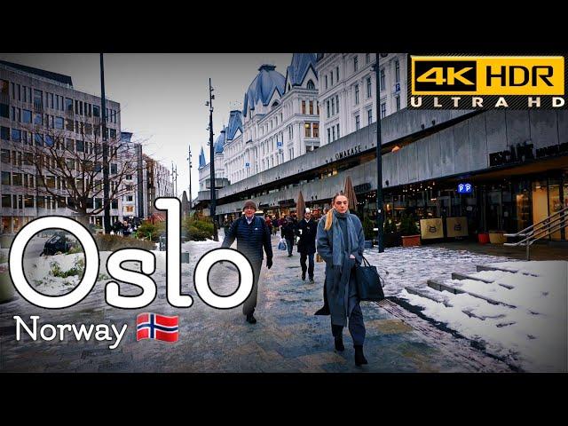 Walk with Me in Oslo | Nationaltheatret to Aker Brygge | 4K HDR | February 2024