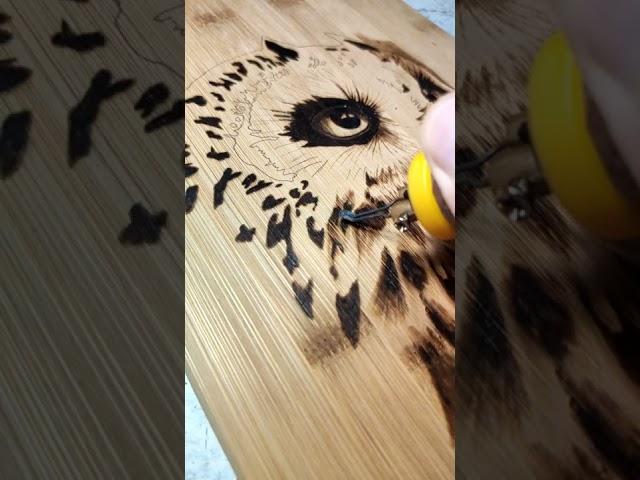 pyrography handmade process #pyrography #woodburning #art #cuttingboard #owl