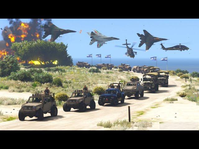 Israeli Military Weapons Convoy Badly Destroyed by Iranian Fighter Jets and Helicopters - GTA 5