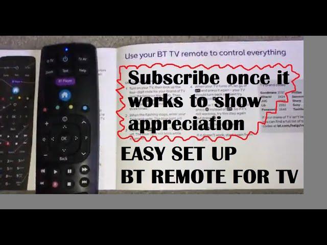 Setting up Your BT Box Remote Control For Your TV Television - Easy Instructions