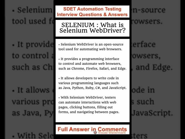 SELENIUM : What is Selenium WebDriver? SDET Automation Testing Interview Questions & Answers