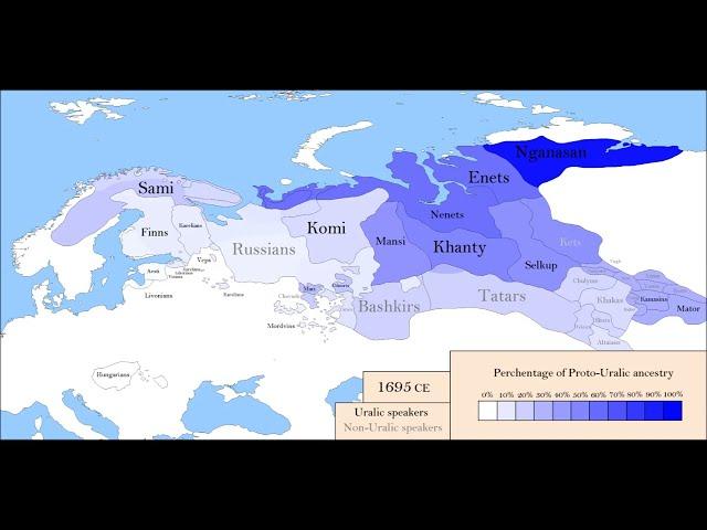 The History of Uralic Peoples. Percentage of Proto-Uralic Ancestry: Every Year 3500 BCE - 2023 CE