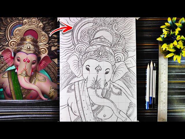 Lord Ganesha Drawing Outline, How To Draw Ganpati, Ganesh Chaturthi Drawing, Step By Step Tutorial