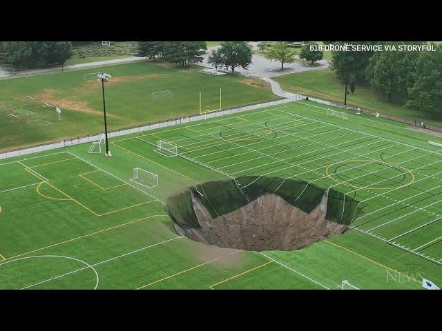 Massive sinkhole swallows part of soccer field in Illinois