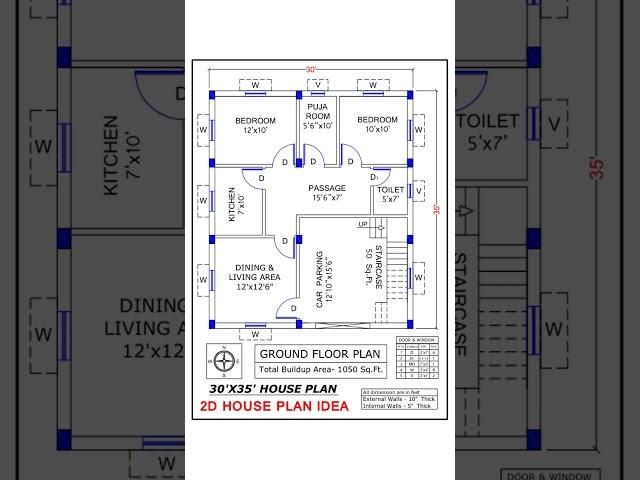 1050 Sq. Ft. House Plan Design || 30'x35' House Plans ||