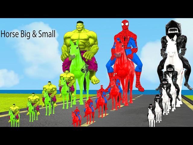 Siêu nhân nhện️Spider-man challenge Horse Racing Big & Small vs Hulk Horse vs Shark Spider Horse