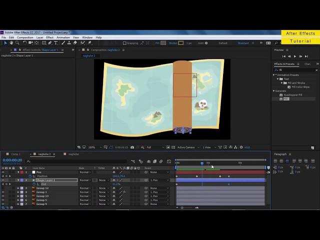 آموزش باز شدن نقشه موشن گرافیک افترافکت - Tutorial Map Roll Motion Graphic After Effects