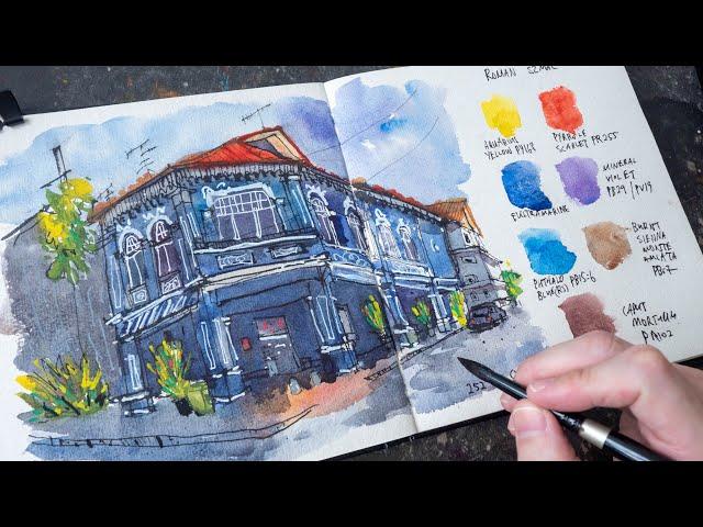 Shophouse #110 watercolour sketch (timelapse tutorial)