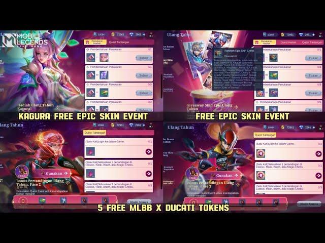 EVENT SKIN EPIC KAGURA GRATIS | 5 TOKEN GRATIS MLBB X DUCATI | RANDOM SKIN EPIC GRATIS | UPDATE MLBB