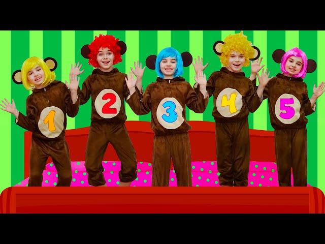 Five Little Monkeys Jumping on the Bed | Nursery Rhymes & Kids Songs - Nick and Poli