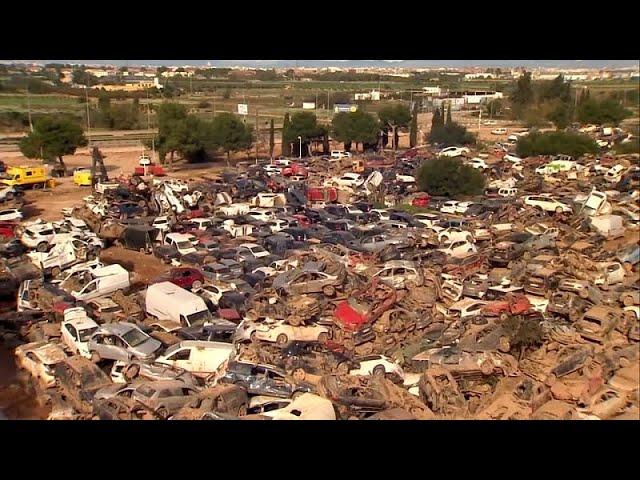 Massive car graveyard in Catarroja shows scale of Spain's devastating flooding