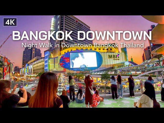 【 4K】Bangkok Downtown Night Walk - Thailand 2023 - Siam Square area