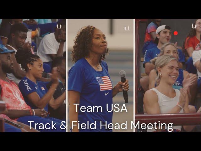 Team USA head coach speaks to the Track And Field team before the Olympics starts, LaTanya Sheffield