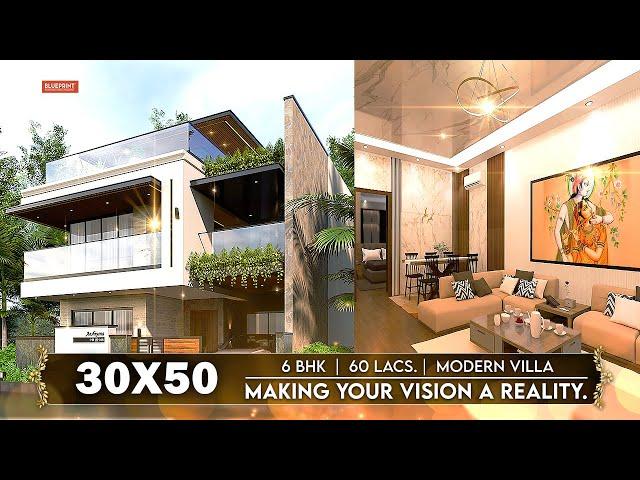 30x50 House Design 3D | 1500 Sqft | 6 BHK | Ultra Modern Design | 9x15 Meters