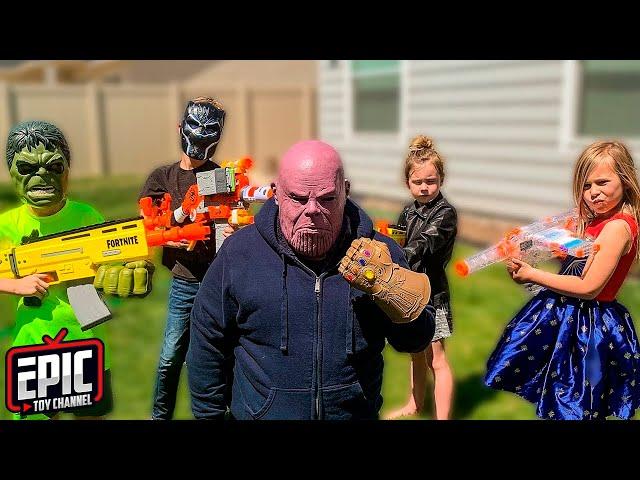 Nerf Battle: Hero Kidz vs Avengers Thanos Payback Time Pretend Play For Kids