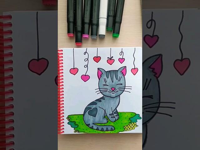 Котик. Рисунок маркерами.