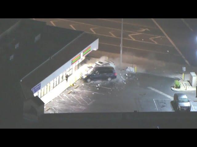 Police chase suspect crash into 7-Eleven in South LA