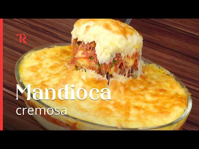 Mandioca cremosa de forno com carne seca, desse jeito você nunca viu!