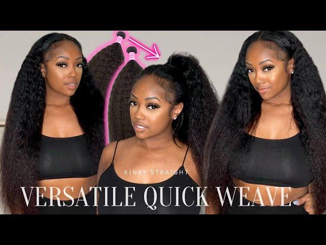 Get the Look! Versatile Quick Weave Install with Kinky Straight Hair and Leave Out ft. Unice hair