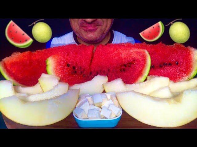 Summer  menu | Sweet cold  Melon  & Watermelon  with white Cheese  | ASMR | MUKBANG