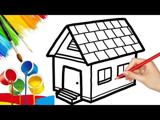 How to draw a cute House | Easy drawing, Painting and Coloring for Kids