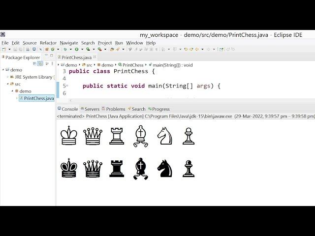 Java Program To Print Chess Pieces | Using Eclipse IDE