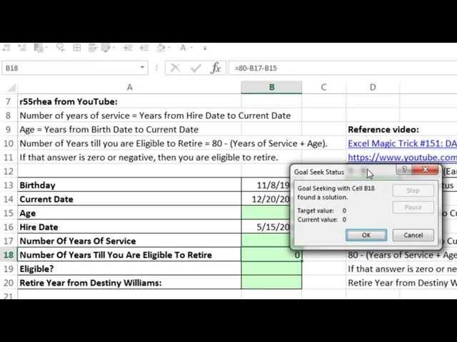 Excel Magic Trick 1148: Calculate Retirement Year Based On 80 Rule