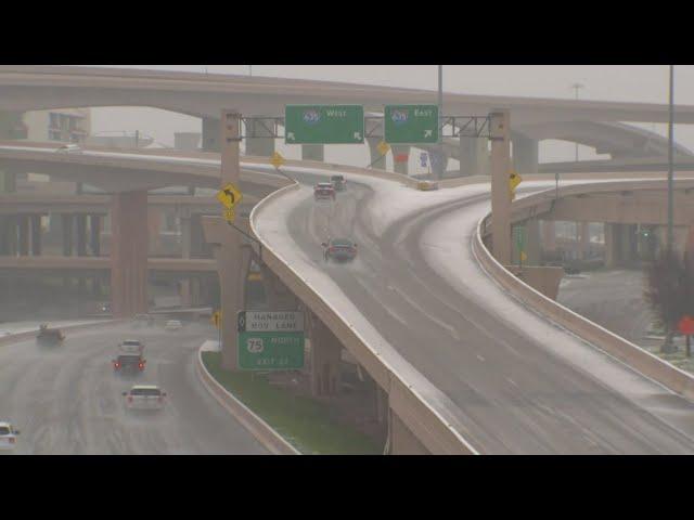 Sleet makes for slick highways in Dallas