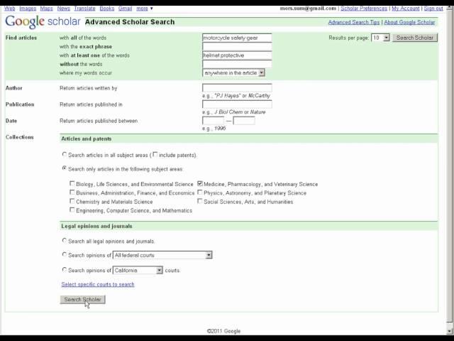 Google scholar medical search example