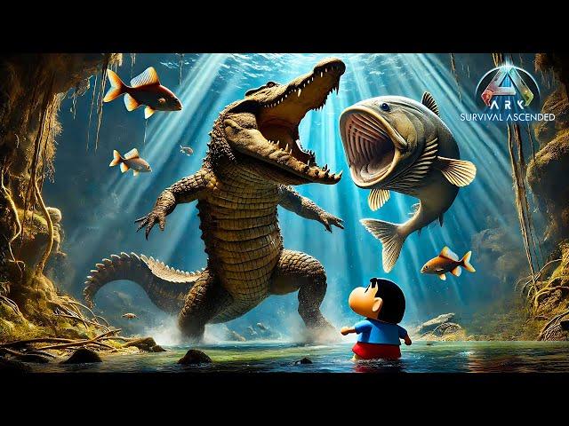 DINOSAUR croc vs THE BLOOP like creature in ARK ASCENDED with SHINCHAN | DAY 05