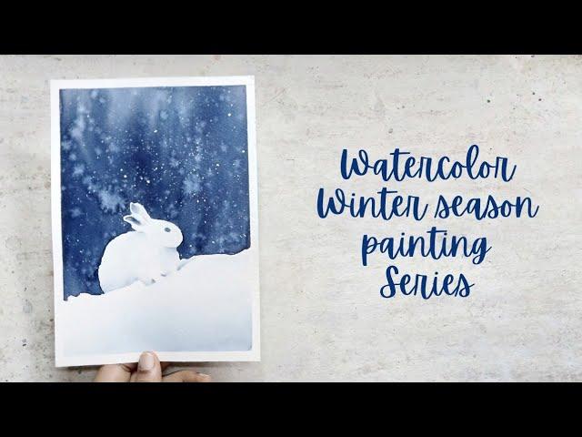 Watercolor winter season painting series 1/10. Winter scenery painting for beginners.