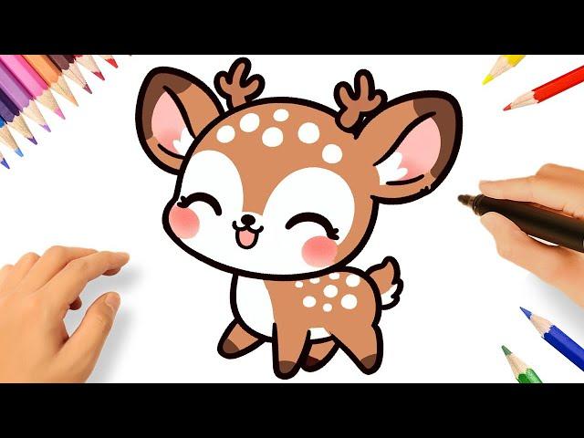 HOW TO DRAW A CUTE KAWAII DEER STEP BY STEP 