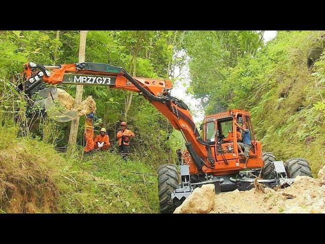 Spider Excavator Clearing Landslide Euromach R145