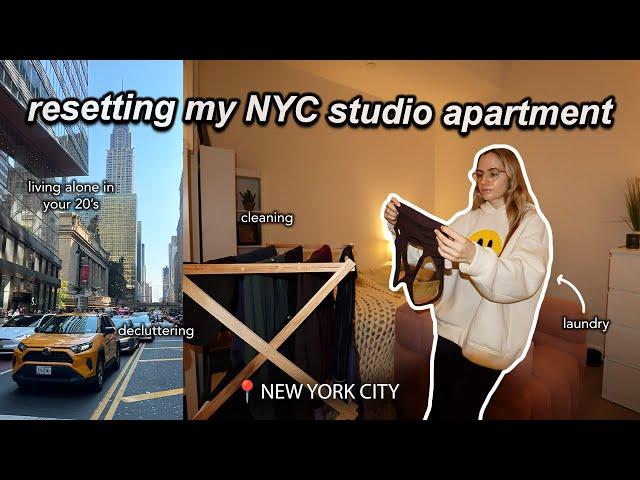 resetting my NYC studio apartment: cleaning, laundry, mini grocery haul, decluttering, & cozy vibes