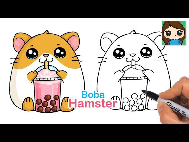 How to Draw a Hamster Drinking Boba Slush Drink 